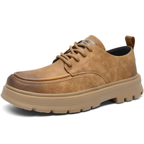 Mens Suede Leather Low Top Minimalist Business Lug Platform Sneakers