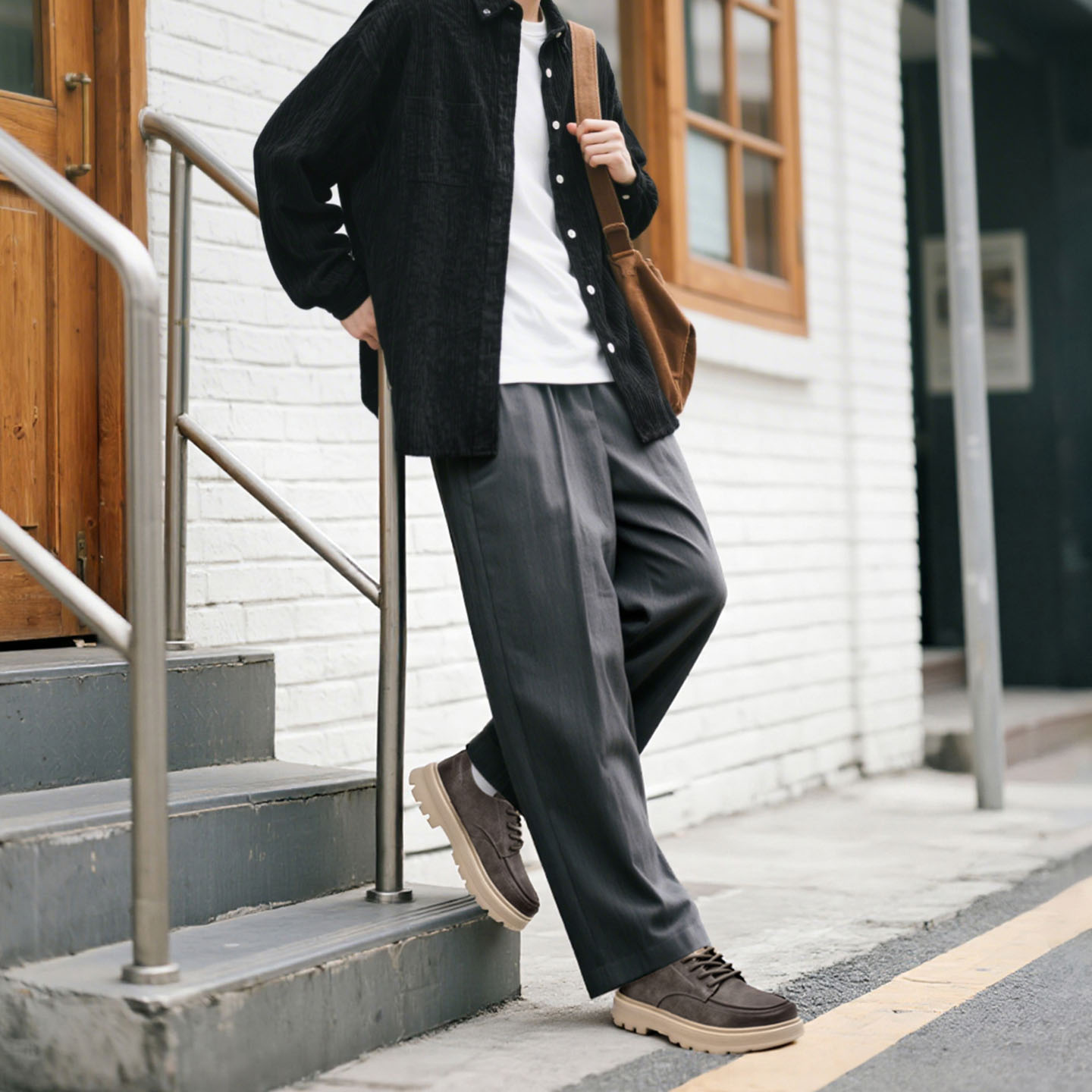 Mens Suede Leather Low Top Minimalist Business Lug Platform Sneakers - Image 3