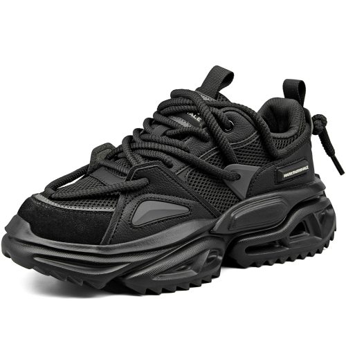 Mens Triple Black Samurai Multi Lace Mesh Paneling Chunky Techwear Sneakers