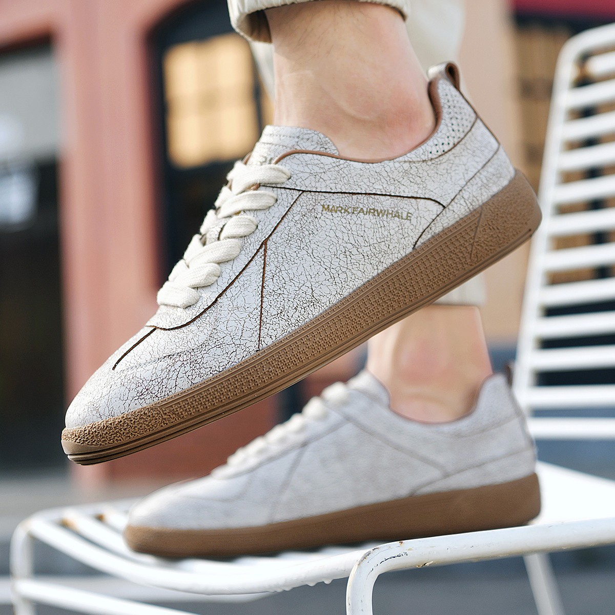 Mens Vintage Cracked Texture Leather T Toe Gum Sole Skate Shoes - Image 6