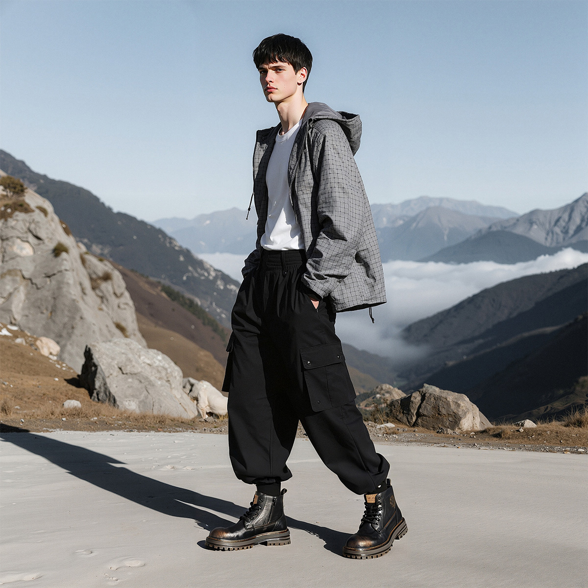 Mens Vintage Distressed Leather Chunky Work Boots with Side Zipper - Image 6