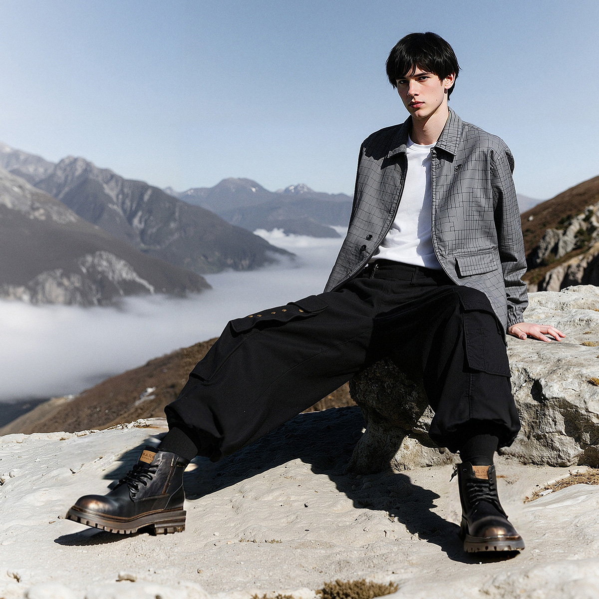 Mens Vintage Distressed Leather Chunky Work Boots with Side Zipper - Image 4