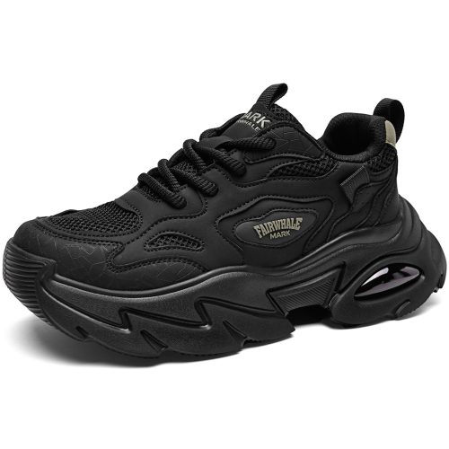 Mesh Block Leather Breathable Chunky Platform Sneakers with Air Cushion