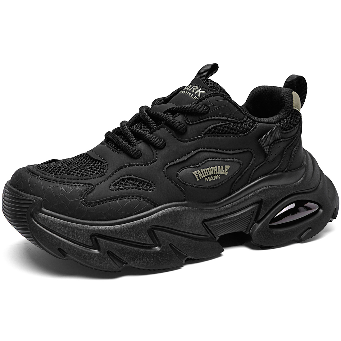 Mesh Block Leather Breathable Chunky Platform Sneakers with Air Cushion