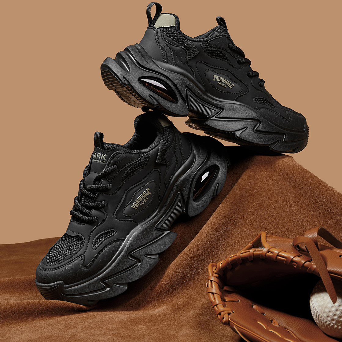 Mesh Block Leather Breathable Chunky Platform Sneakers with Air Cushion - Image 5