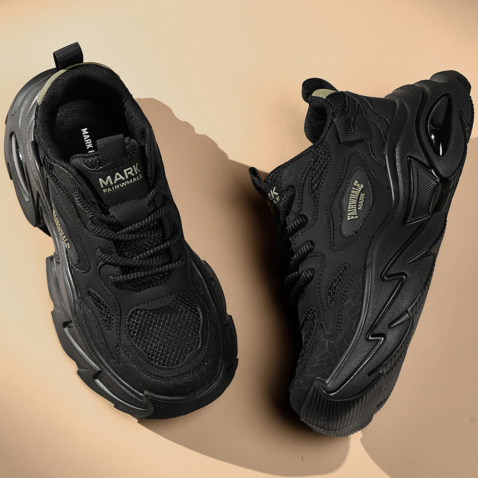 Mesh Block Leather Breathable Chunky Platform Sneakers with Air Cushion - Image 3