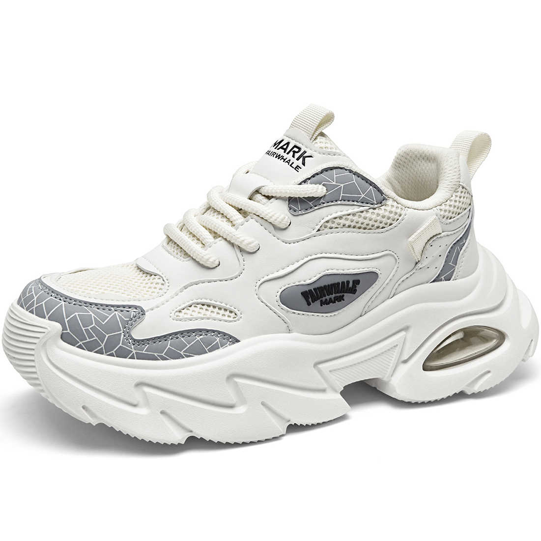 Mesh Block Leather Breathable Chunky Platform Sneakers with Air Cushion - Image 2