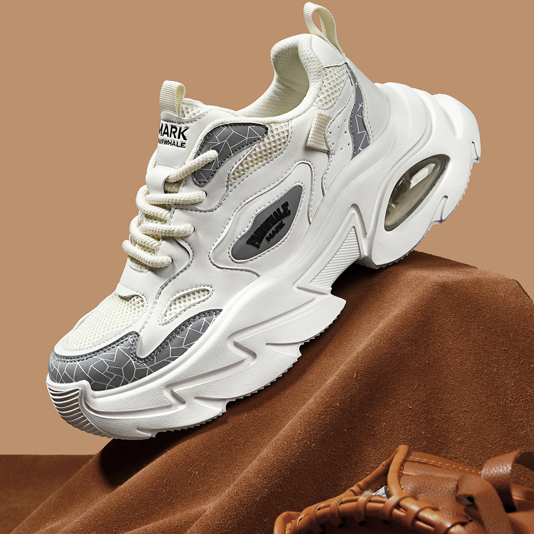 Mesh Block Leather Breathable Chunky Platform Sneakers with Air Cushion - Image 8