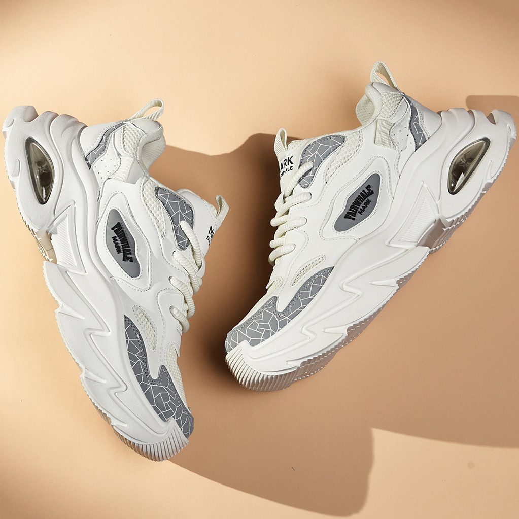 Mesh Block Leather Breathable Chunky Platform Sneakers with Air Cushion - Image 6