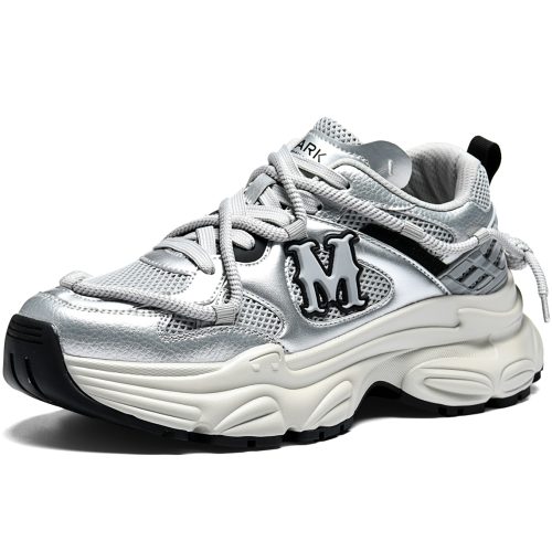 Mesh Panel Oversized 3D Logo Chunky Dad Sneakers with Heel Wrap Rope Lacing