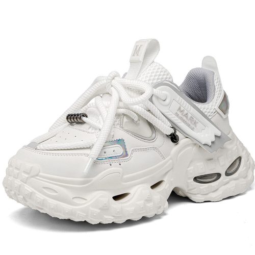 Multi Lace Chunky Sneakers with Iridescent Reflective Panels and Decorative Badge