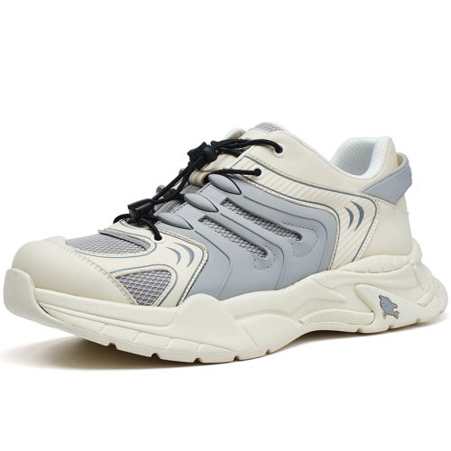 Shoelace Drawstring Chunky Sneakers with Mesh and Synthetic Leather Cutout Panels