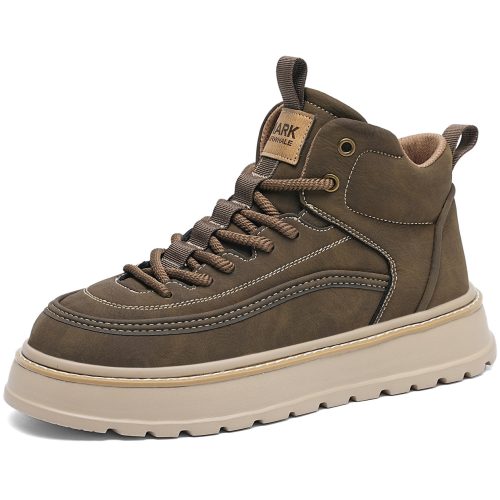 Synthetic Leather High Top Platform Ankle Boots with Woven Laces and Stitching Detailing