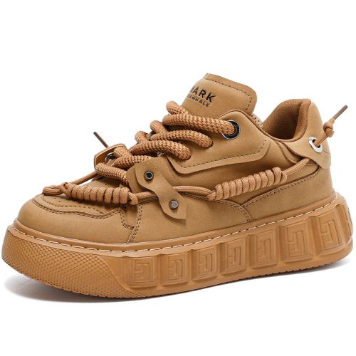 Wheat Breathable Embossed Platform Sneakers with Rope Laces